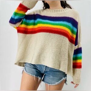Wooden Ships - Paola Buendia Rainbow Stripe Crew Neck Sweater S/M Aviator Nation